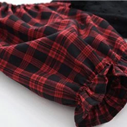 Juwas Vintage Red Plaid Vest Puff Sleeve Mini Dress NEW ARRIVAL