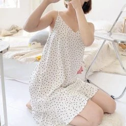 Juwas Polka Dot V-Neck Ruffles Night Dress Pajama NEW ARRIVAL