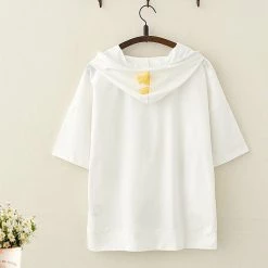 Juwas Kawaii Dinosaur Print Front Pocket Hooded T-Shirt NEW ARRIVAL