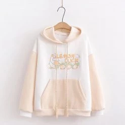Juwas Cute Lemon Duck Print Pocket Hoodie