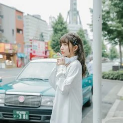 Juwas Kawaii Bear White Long Sleeve Polo Shirt Dress 13 Juwas Kawaii Bear White Long Sleeve Polo Shirt Dress