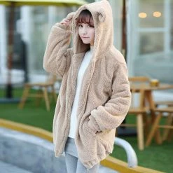 Juwas.com Online Store Sweet Hooded Bear Ear Fleece Coat