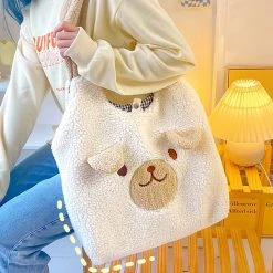 Juwas NEW ARRIVAL Animal Bear Faces Plush Tote Bag