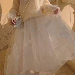 Juwas NEW ARRIVAL Vintage Apricot Lace Maxi Skirt