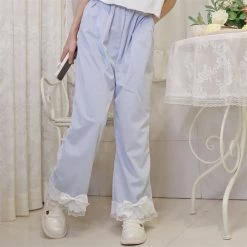 Juwas Bow Knot Lace Edge Corduroy Ninth Pants