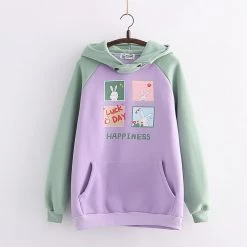 Juwas Cartoon Rabbit Letter Print Pocket Hoodie