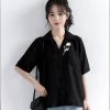 Juwas Vintage Floral Embroidery Pocket Short Sleeve Shirt