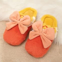 Juwas Shoes Fuzzy Bowknot Cotton Slipper