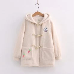 Juwas Bunny Carrot Embroidery Hooded Coat CLOTHING