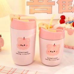 Juwas Cute Cartoon Bear Print Thermos Bottle NEW ARRIVAL