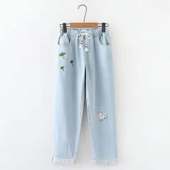 Juwas Cartoon Embroidery Coat Tie Shirt Denim Pants