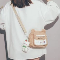 Juwas Bear Pattern Furry Crossbody Bag