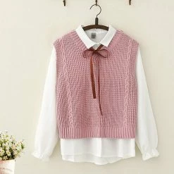 Juwas.com Online Store Japanese College Style Bowknot Shirt Vest Set