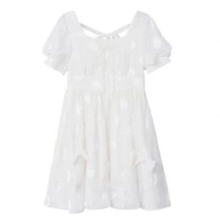 Juwas White Summer Puff Sleeve Doll Dress