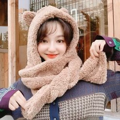 -Juwas Kawaii Bear Ears Warm Hat Scarf