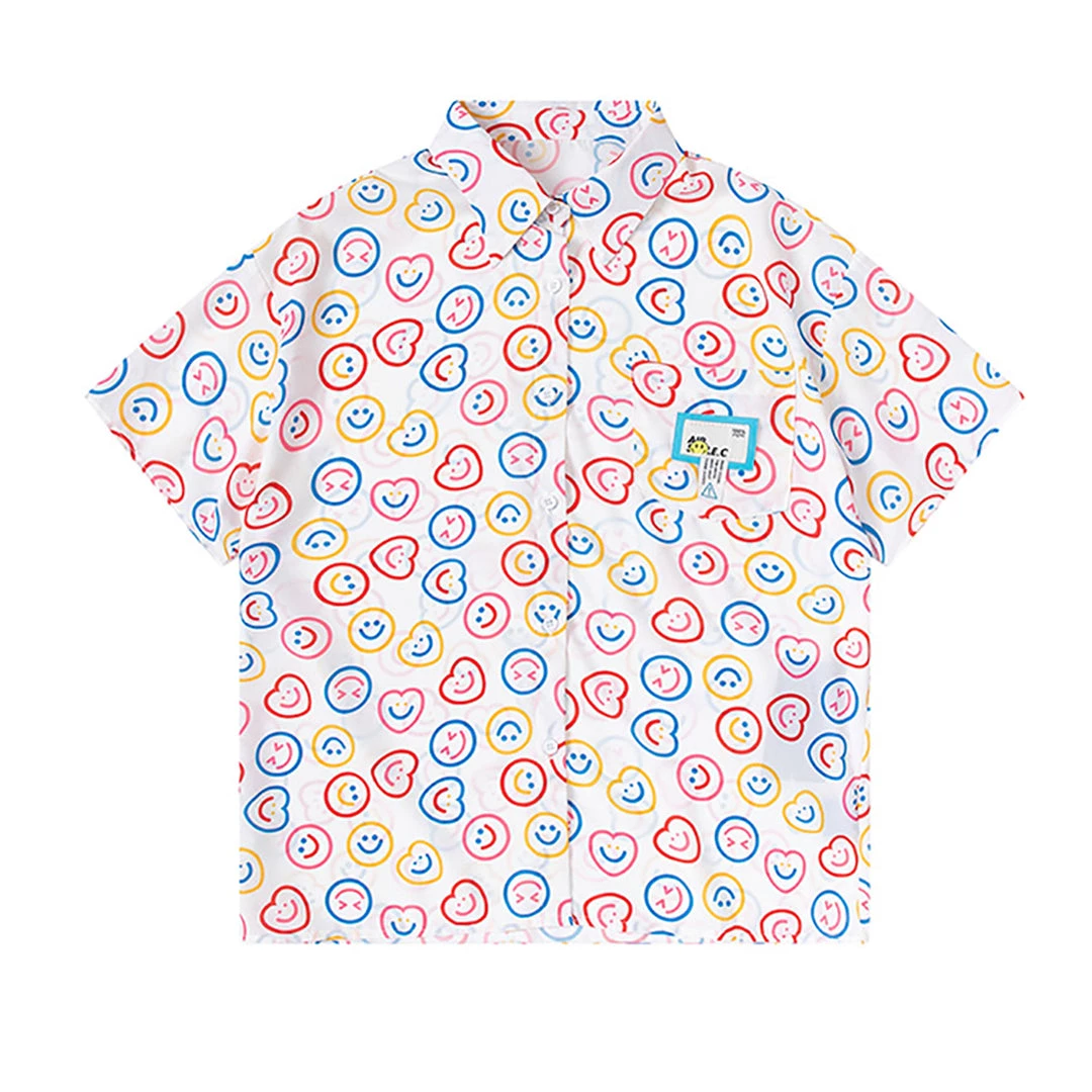 Juwas NEW ARRIVAL Vintage Smile Print Loose Short Sleeve Shirt 9 Juwas NEW ARRIVAL Vintage Smile Print Loose Short Sleeve Shirt
