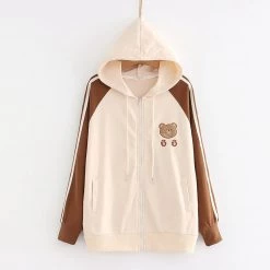 Juwas Bear Embroidery Zip Up Hooded Jacket