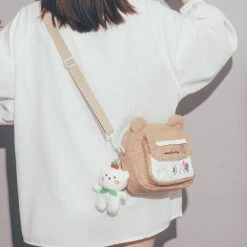 Juwas NEW ARRIVAL Bear Ears Plush Crossbody Bag