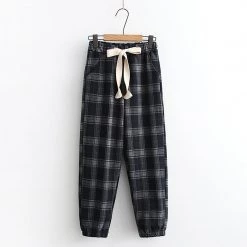 Juwas Plaid Elastic Waist Loose Pants