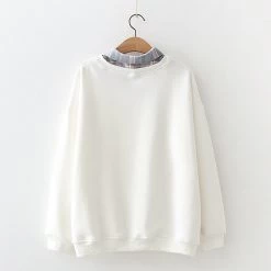 Juwas CLOTHING Cartoon Cow Print Fake Two Piece Sweatshirt