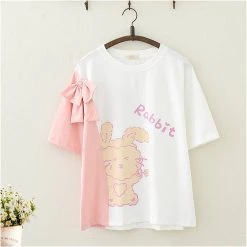 Juwas NEW ARRIVAL Cartoon Rabbit Print Bowknot T-shirt Shorts Set