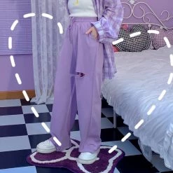 Juwas High Waist Ripped Loose Trouser