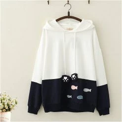 Juwas.com Online Store NEW ARRIVAL Kawaii Cat Claw And Fish Hoodie