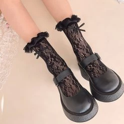 Juwas Princess Double Layers Lace Tulle Bowknot Lolita Stockings CLOTHING