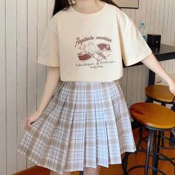 Juwas NEW ARRIVAL Vintage Girl Print Loose Round Collar T-shirt