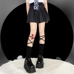 Juwas Chic Goth Cross Strap Knee Socks CLOTHING