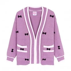 Juwas Pastel Small Bow Front Pocket Loose Cardigan