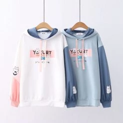 Juwas Yogurt Kitty Two-Tone Hooded Sweater CLOTHING