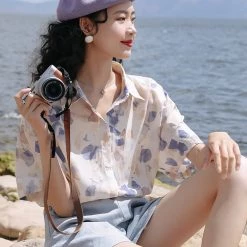 Juwas Vintage Style Leaves Printed Short Sleeve Shirt NEW ARRIVAL