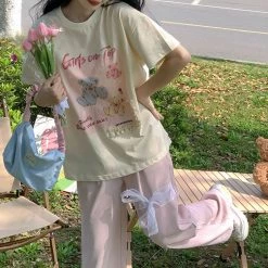 Juwas Vintage Teddy Bear Print Cotton T-shirt NEW ARRIVAL