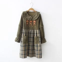 Juwas CLOTHING Adorable Triplets Bear Ruffle Checkered-Skirt Dress