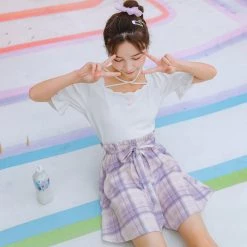 Juwas NEW ARRIVAL Kawaii Plaid Waist Wrap Shorts 10 Juwas NEW ARRIVAL Kawaii Plaid Waist Wrap Shorts