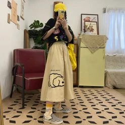 Juwas NEW ARRIVAL Puppy Embroidery High Waist A-line Skirt