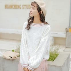 Juwas White Casual Oversize Long Sleeve Sweatshirt NEW ARRIVAL