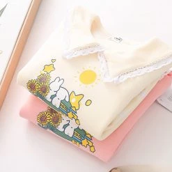 Juwas Sweet Bunny Sunflower Print Hoodie