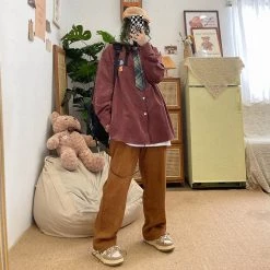 Juwas Cool Letter Patch Button Up Long Sleeve Shirt NEW ARRIVAL