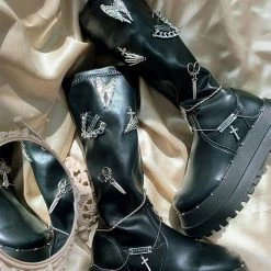 Juwas Gothic Metal Studs Chunky High Boots NEW ARRIVAL