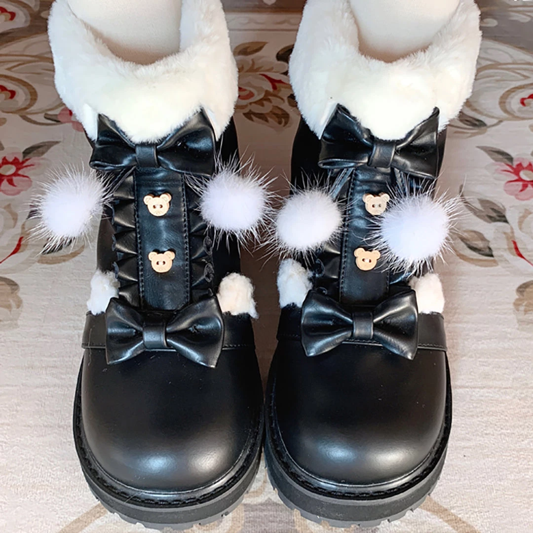 Juwas Shoes Fuzzy Ball Lolita Snow Boots 12 Juwas Shoes Fuzzy Ball Lolita Snow Boots