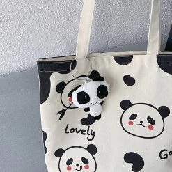 Juwas HOME&LIFESTYLE Lovely Black Panda Canvas Tote Bag