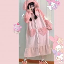Juwas My Melody Pink Plush Hoodie Dress NEW ARRIVAL