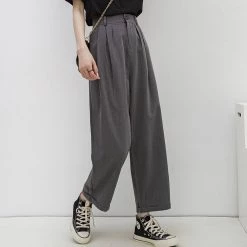 Juwas Pure Color Straight Leg Ninth Pants