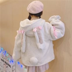 -Juwas Cute Rabbit Ears Horn Buckle Warm Coat
