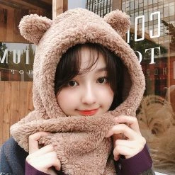 -Juwas Kawaii Bear Ears Warm Hat Scarf