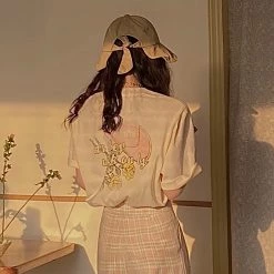 Juwas Floral Hat Print Cotton T-shirt