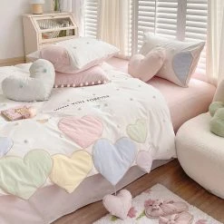Juwas Sweet Love Heart Embroidery Bedding Set 14 Juwas Sweet Love Heart Embroidery Bedding Set