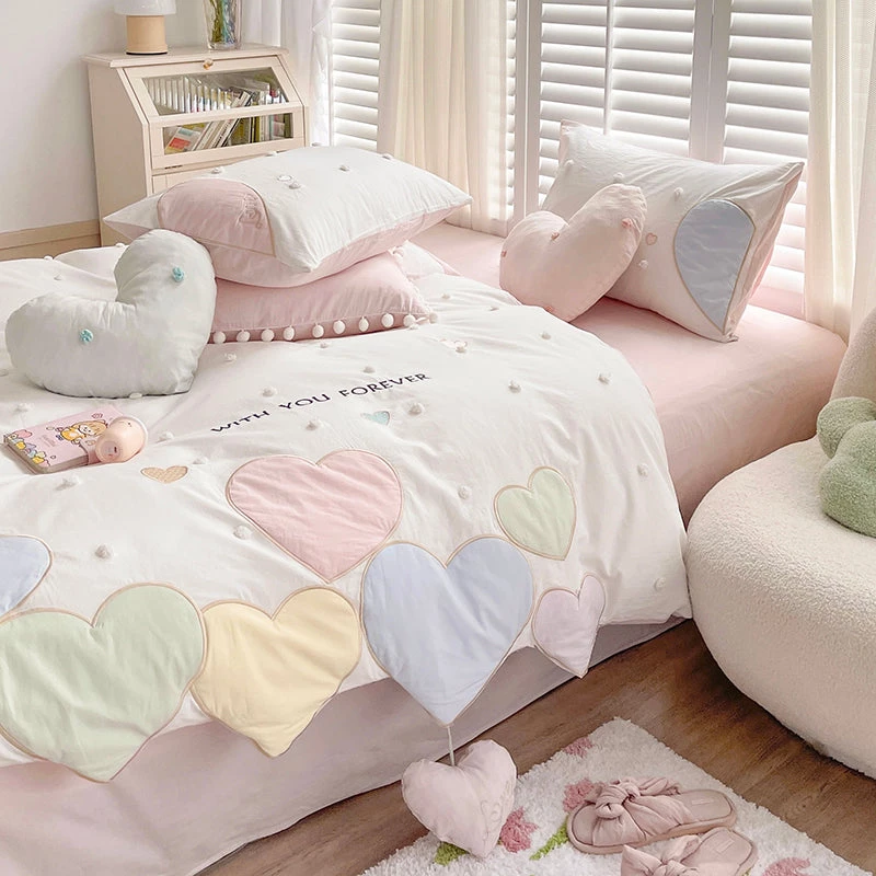 Juwas Sweet Love Heart Embroidery Bedding Set 7 Juwas Sweet Love Heart Embroidery Bedding Set